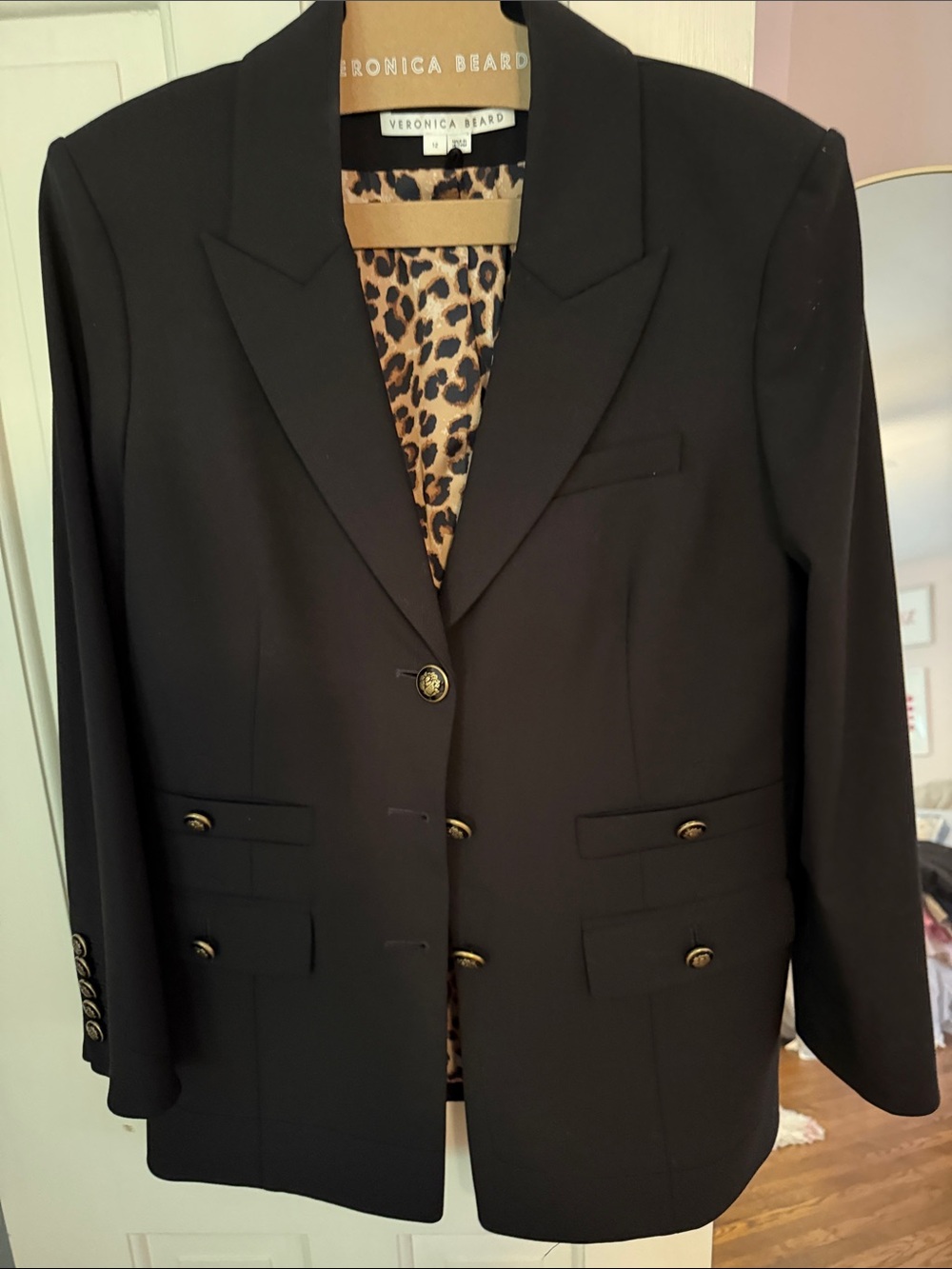 Veronica Beard Black Blazer with Leopard Lining